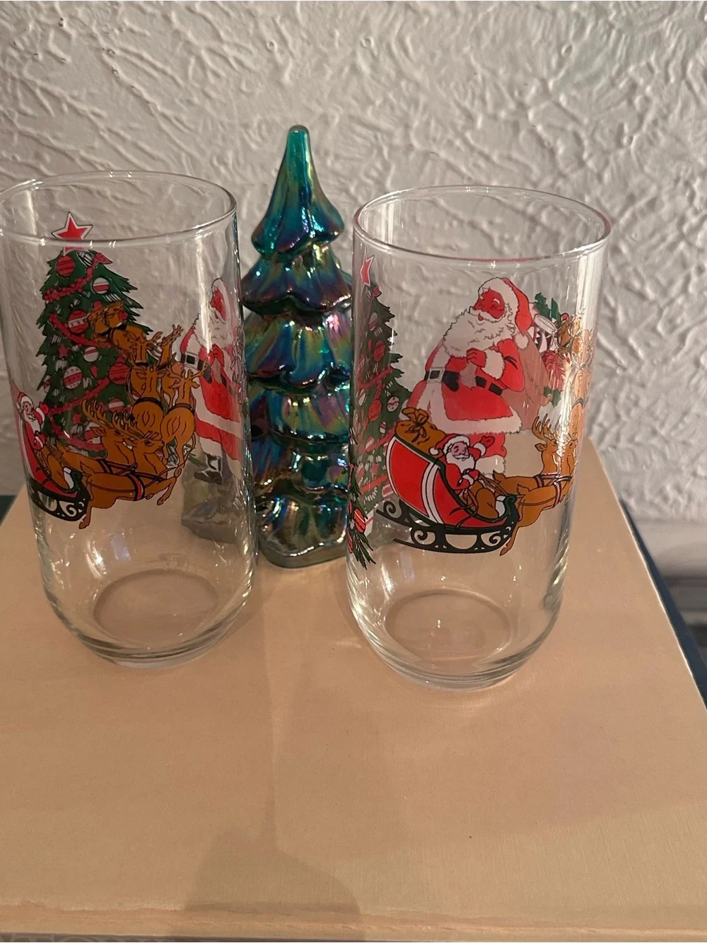 Vintage Christmas Glass Tumblers Set of 2